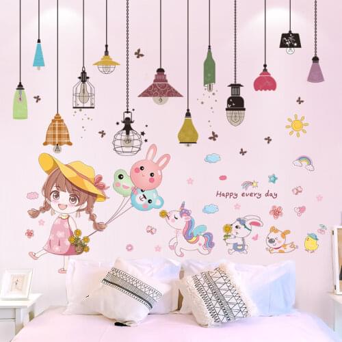 [SHIJUEHEZI] Chandeliers Lights Wall Stickers DIY Girl Balloons Mural Decals for Kids Bedroom Baby Room House Decoration