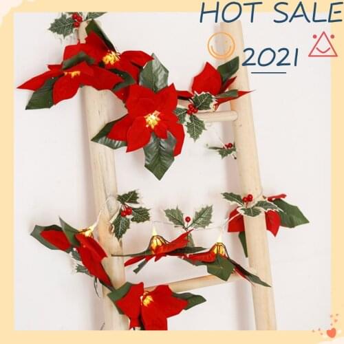 2 Meters 10 Lights LED Christmas Leaf Copper Wire Lights Red Fruit Rattan Lights Shopping Mall Window Decoration Lights