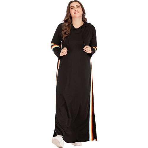 Turkey Hooded Tracksuit Maxi Dress Women Muslim Arab striped Jogging Sports Long Dress Walk Wear Musulman Islamic Clothing 4XL