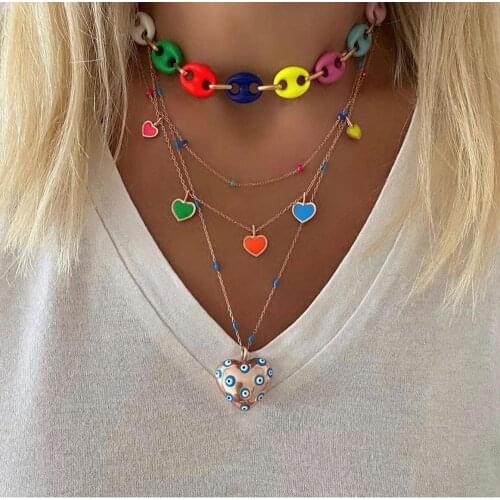 Top quality colorful women jewelry candy Neon enamel coffee beads link chain rainbow women necklaces 16"