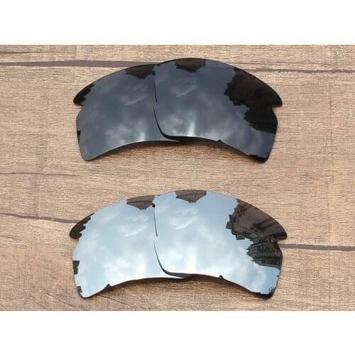 Vonxyz 2 Pairs Stealth Black & Chrome Mirror Polarized Replacement Lenses for-Oakley Flak 2.0 XL Frame