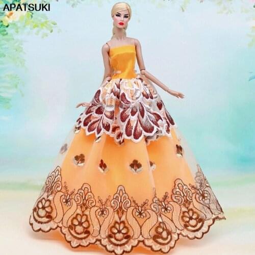 Yellow Lace Wedding Dress For Barbie Doll Clothes Outfits Fashion Doll Party Gown For 1/6 BJD Dolls Accessories Kids Toys