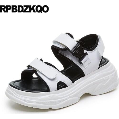 Patent leather women slingback sneakers blue wedge white flatform 2019 harajuku open toe double strap sandals platform shoes