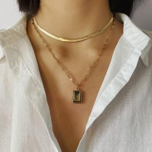 Fashion New ZA Punk Multi Layered Snake Chain Necklace Collar Statement Coin Crystal Pendant Necklace Women Jewelry Bijoux 2021