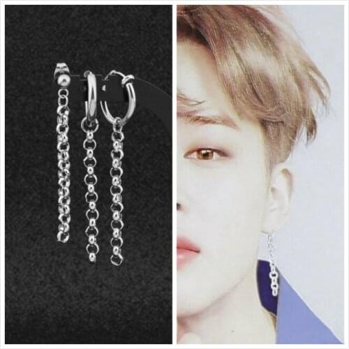 1 pc Kpop bangtan boys Stud Earrings Punk Circle Chain Tassel Fashion Jimin Earrings men unisex jewelry Fans for boyfriend