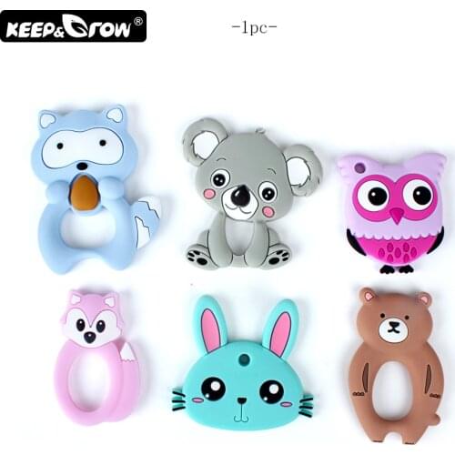 Keep&Grow 1pc BPA Free Cartoon Silicone Teether Food Grade Silicone Beads DIY Necklace Pendant Toys Accessories Baby Teethers