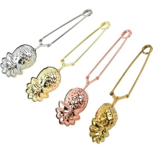 100pcs Stainless Steel Tea Ball Infuser Filter Pineapple Shape Tea Strainer Metal Long Handle Teaware SN3582