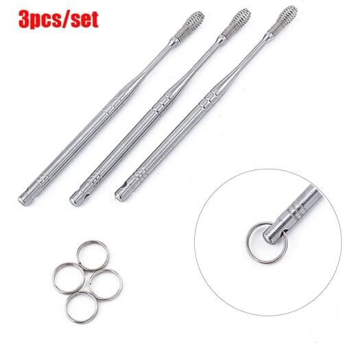 3pcs/Set Stainless Steel Ear Pick Earwax Clean Cleaning Tool With Key Chain End