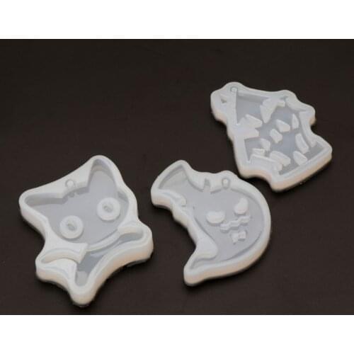 3Pcs Halloween Cat Ghost Haunted House Silicone Resin Jewelry Molds Craft Tool