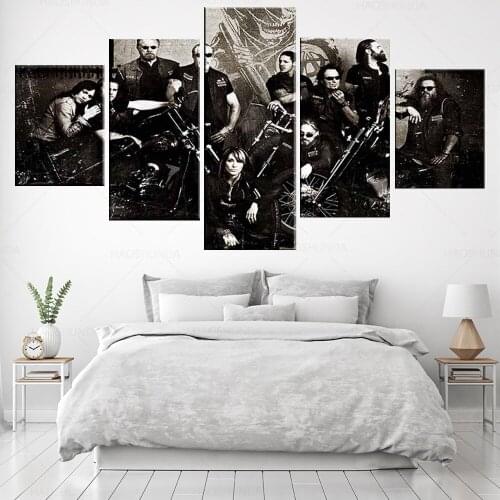 5 Panel HD Printed Sons of Anarchy TV series wall posters Print On Canvas Art Painting For home living room decoration
