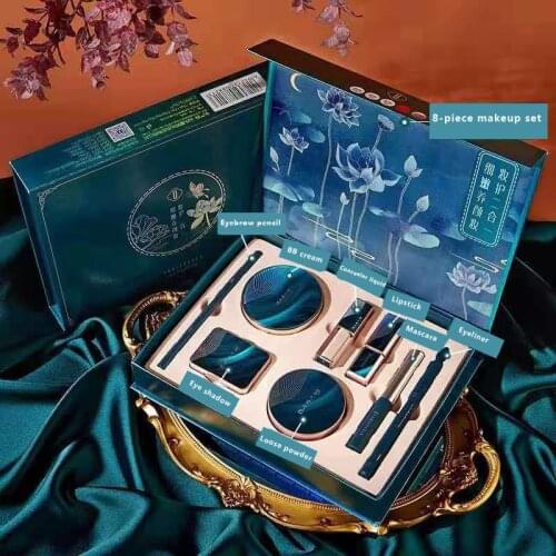 8 Pcs Beauty Makeup Cosmetic Set Lotus Pond Moonlight make up Gift Box suit Lipstick Ivory Concealer Eye Shadow Setting Powder