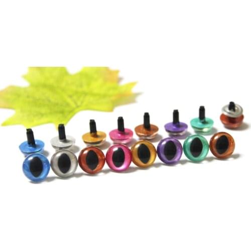 80pcs/lot 7.5/9/10.5/12./13.5/15/18mm handpaint meteal color smooth stem plastic toy cat eyes+ meteal washer --color option