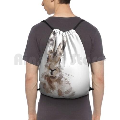 Watercolour Hare Backpack Drawstring Bags Gym Bag Waterproof Hare British Wildlife March Hare Brown Woodland
