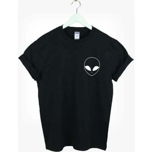 ALIEN POCKET Print Women Tshirt Cotton Casual Shirt For Lady White Black Top Tee Big Size Hipster HH503-454