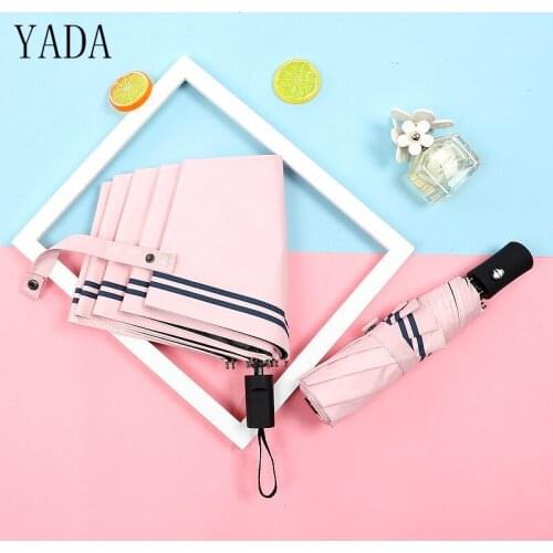 YADA Pink Stripe Automatic Folding Umbrella uv Rain Women Clear Stripe Umbrella For Womens Windproof Designer Umbrellas YS026