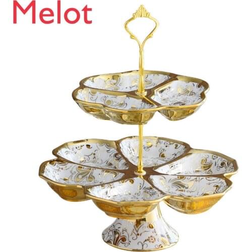 European-Style Ceramic Three-Layer Fruit Plate Cake Stand Dim Sum Plate Snack Double Deck Pallet Candy Box Home Decorations