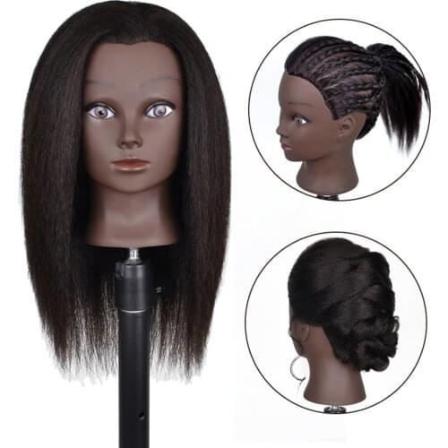 100% Hair Professional Styling Mannequin Head For Braiding African Mannequin Practice Dummy Head For Hairdressing Training