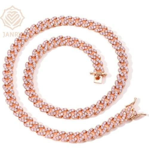 JANRY 9mm Fashion Miami Rose Gold Cuban Necklace Full Iced Out Cubic Zirconia Necklace Hip Hop Rapper Rock Jewelry Gift For Men