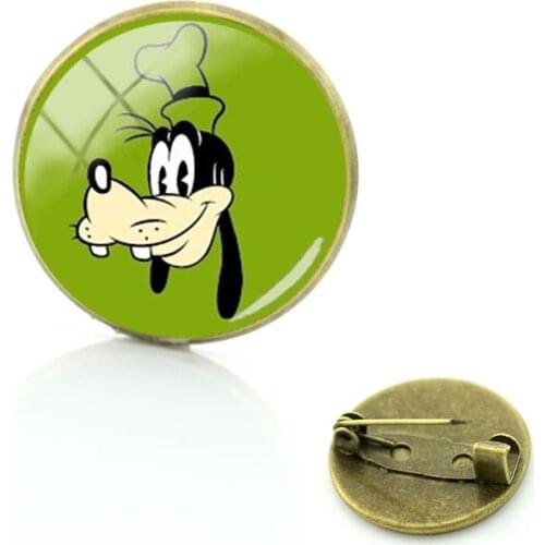 Disney Classic Cartoon Goofy Head Brooch Jewelry Glass Brooch Cabochon Dome Jewelry Fashion Accessories Ladies Men Gifts