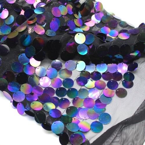 YACKALASI Large Sequins Lace Fabrics Half Yard Fish Scale Dress Cloth Hologram Disc Spangle Embroider Multicolor 45cm*130cm