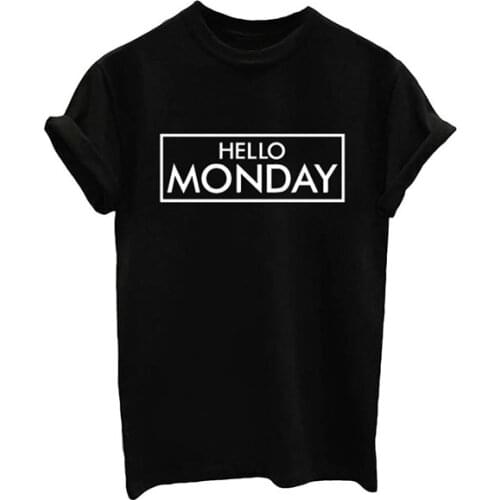 Summer Black White Tees Female O-neck Basic T-shirt HELLO MONDAY Woman Tops
