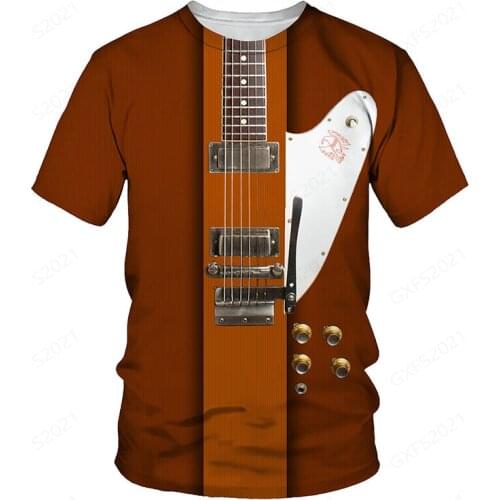 Summer Mens And Womens Fashion Street Music Trend 3D T-Shirt Color Guitar Print Hip Hop Music Style Popular 130-6xl
