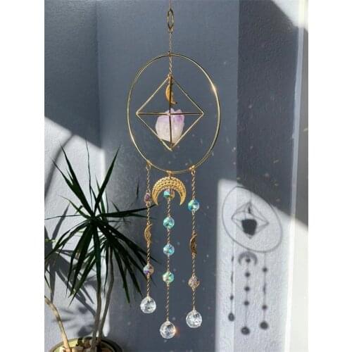 Angel Aura Quartz Crystal Suncatcher,Prism Suncatcher,Celestial Window Hanging Home Decor Crystal Window Decor Moon Sun Catcher