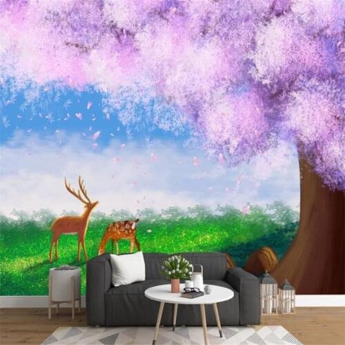 Milofi custom 3D wallpaper mural light pink cherry blossom artistic conception landscape background wall living room bedroom dec