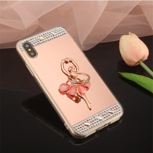 Fashion Bling Rhinestone Mirror Soft Case For iPhone 7 6 Plus Dancing Girl Ring Holder Cover for iPhone 11 12 mini Pro Max
