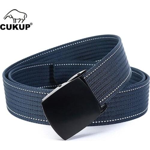 CUKUP New Design Black Automatic Buckle Metal Male Waistbands High Quality Canvas Belt Jeans Accessories Men 3.8cm Width CBCK161