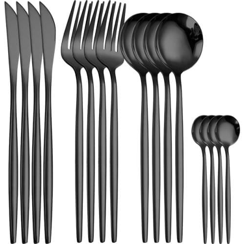 Stainless Steel Tableware Set Black Cutlery Set 16pcs Cutlery Tableware Dinner Spoon Fork Knife Kit Kitchen Dinnerware Set Black