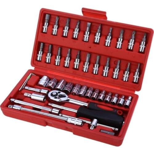 46pcs 1/4-Inch Socket Set Car Repair Tool Ratchet Set Torque Wrench Combination Bit a set of keys Chrome Vanadium