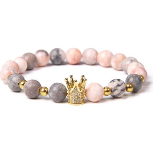Natural pink stone beads bracelet lucky rose gold crown bracelet for women fashion jewelry beaded luxury charm luxury bracelets
