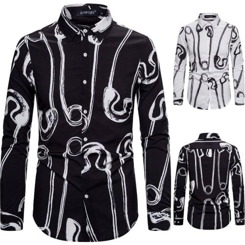 New British fashion mens long-sleeved shirt digital pin printing