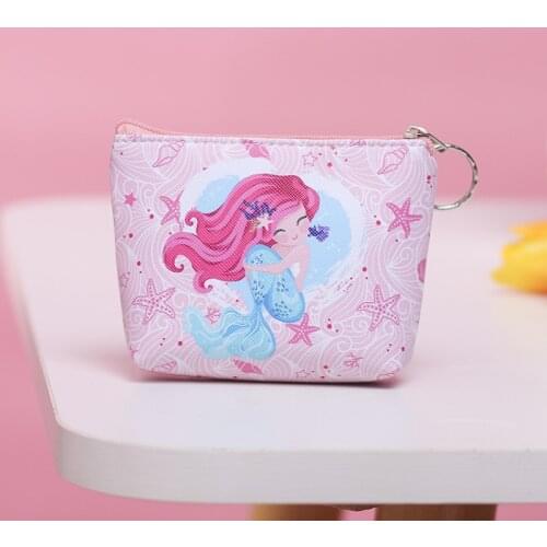 New Disney Princess hot mermaid pu leather zipper coin purse cartoon cute girls adult portable Hand holding wallet gifts
