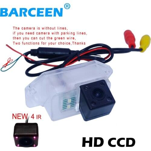 Wire car rear-view reversing camera bring hd ccd image sensor glass lens material with parking line 4 ir for Mitsubishi Lancer