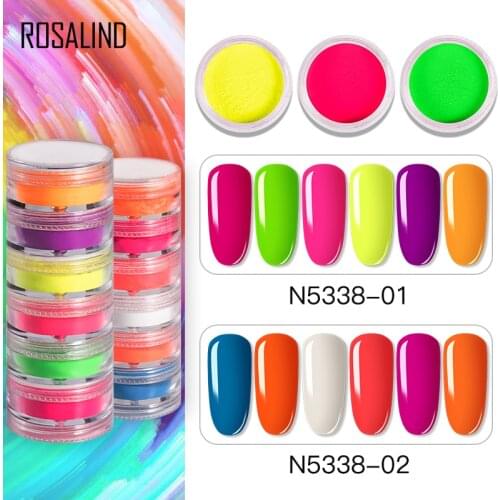 ROSALIND Nail Powder 6g Neon Pigment Need Cured UV Gel Bright For Nail Art Design Decoration Semi Permanent Powder Manicure