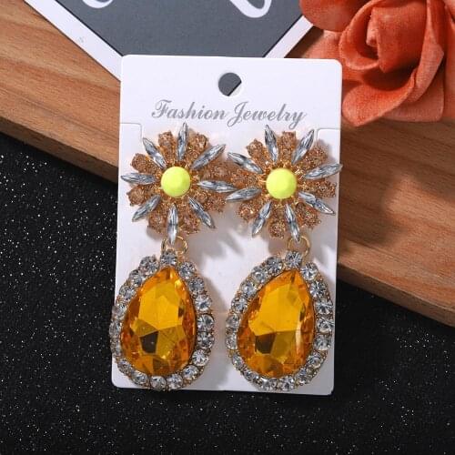 Gorgeous Glass Luxury Water Drop Earring for Women Wedding Jewelry Fashion Hanging Statement Earring Party Gift Wholesale