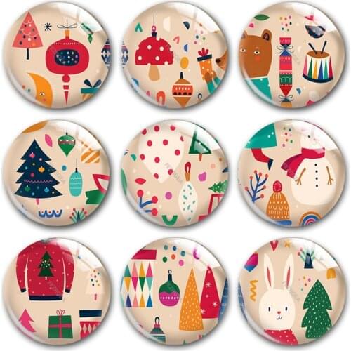 Handmade Merry Christmas Cartoon Santa Wild Round Photo Glass Cabochons Demo Flat Back DIY Jewelry Making Findings Accessory