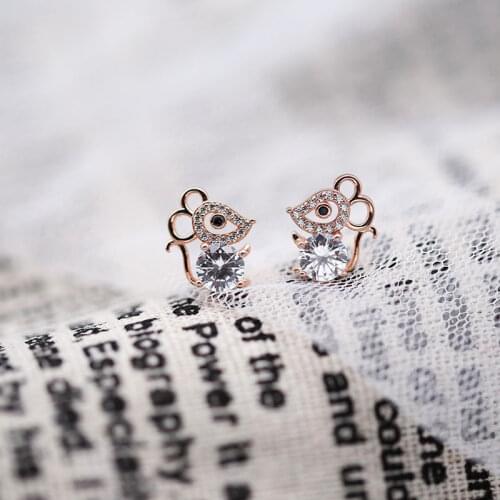 Cute Female Small Mouse Stud Earrings925 Rose Gold Color Earrings Jewelry Vintage Wedding Earrings For Women