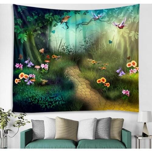 Nordic ins wind fantasy forest scenery tapestry art deco blanket hanging bedroom living room decoration mandala bohemia