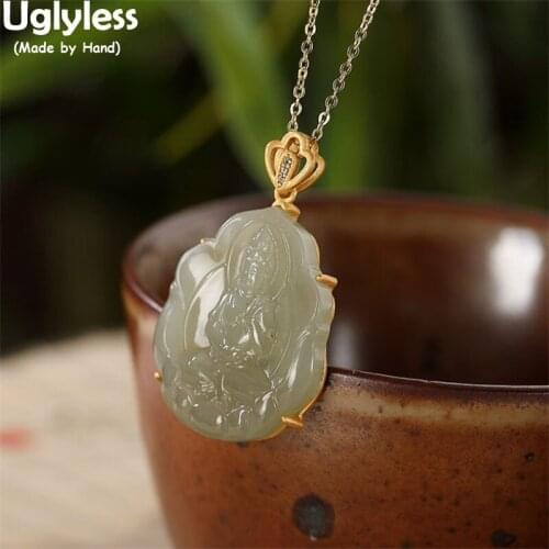 Uglyless Carved Jade Buddha Pendants for Women Bodhisattva Buddhism Gifts Jewelry Natural Gemstones Religious Jewelry Handmade