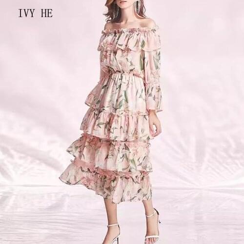 IVY HE High Quality Early Autumn Dress Woman Clothing Cascade Ruffle Slash Neck Long Cake Dress ZAfu Traf Party Vintage Dresses