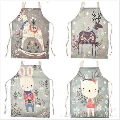 Lady Women Kitchen Apron Cartoon Kids Apron Dress Cotton Linen Vintage Aprons for Cooking Baking Restaurant Pinafore AT24