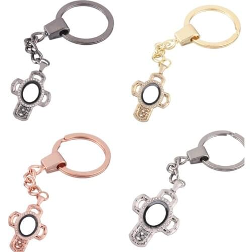 1pcs Vintage Cross oval Alloy Rhinestone Floating charms Locket Keychain DIY Magnetic twist living memory Glass locket Key ring