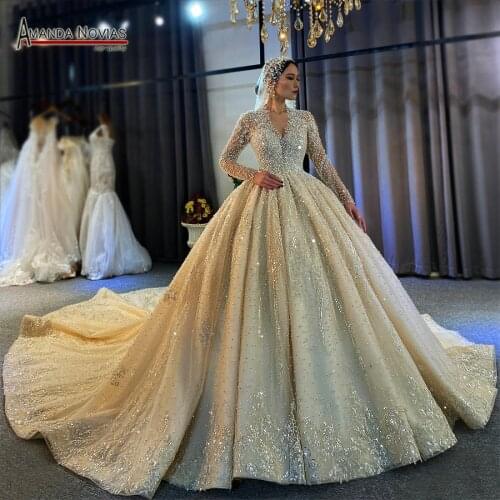 Свадебное платье 2020 full pearls luxury wedding dress with long train