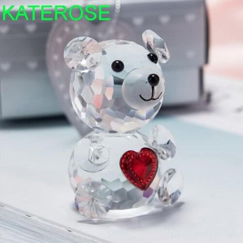 12PCS Baby Baptism Gift Clear Crystal Teddy Bear with Red Heart Birthday Keepsake Party Giveaways For Guest