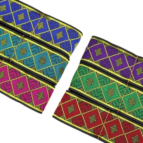 7 Yards 5cm Woven Jacquard Ribbon Geometric Pattern Gold Line Lace Trim For Curtain Garment Accessory DIY Lace Sewing Fabric