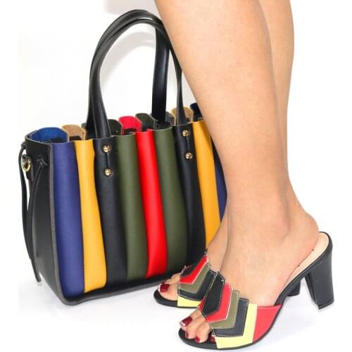 Doershow Shoes and Bag Set African Sets 2020 black Color Italian Shoe Bag Set Decorated with Rhinestone High Quality SRT1-12