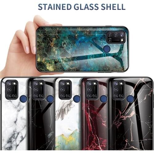 Marble Texture Tempered Glass Case For Realme C21 C15 C11 C3 C2 X50 X7 X2 8 7 6 5 Pro X3 SuperZoom XT 7i 6i 5i V3 5G Back Cover